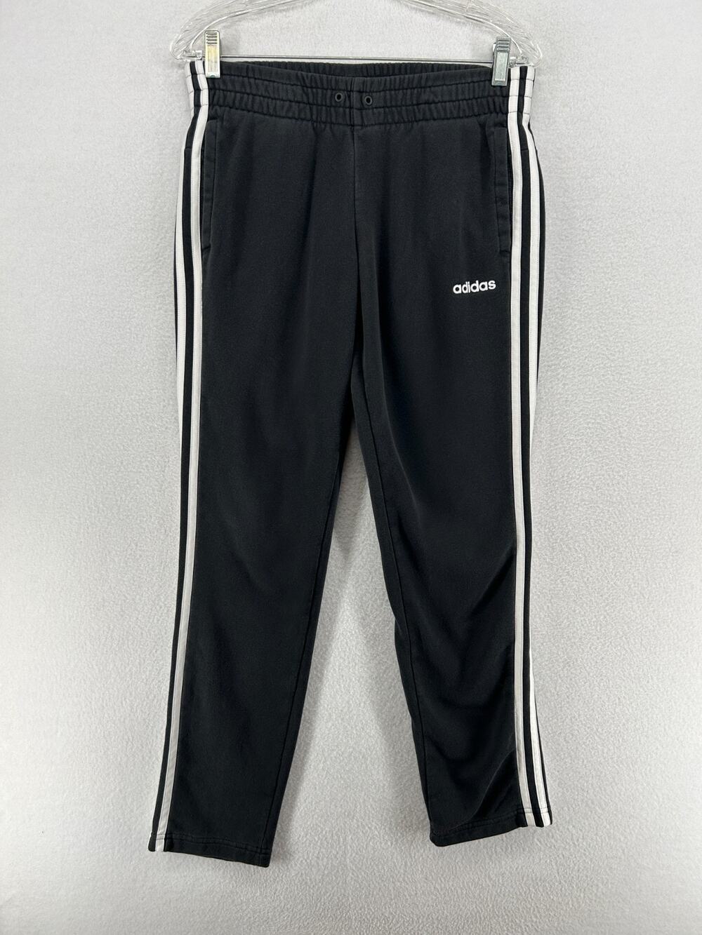 ADIDAS Pants Mens S Essentials 3-Stripes Tricot Track Fleece Tapered Black